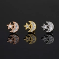 Set de pendientes de estrella y luna con circonitas en oro rosa, oro y plata - Estrella y Luna (S-CC054)