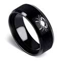 Detail of black brushed stainless steel Cancer zodiac ring with polished beveled edges - US 6 / Cancer