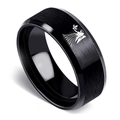 Detail of 8mm black stainless steel ring featuring Virgo zodiac sign with brushed finish - Virgo