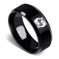 Black brushed stainless steel Pisces zodiac ring with 8mm beveled edges for men - Pisces