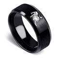 Detail of black brushed steel Leo zodiac ring with matte finish and polished inner edges - Leo