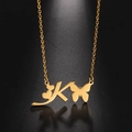 Detail of gold butterfly and heart pendant with letter K on stainless steel necklace - Gold Letter K