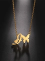 Detailed macro shot of gold butterfly and letter L heart pendant on a stainless steel chain - Gold Letter I