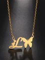 Golden butterfly heart necklace with letter L pendant in polished stainless steel finish - Gold Letter L