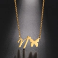 Golden stainless steel butterfly necklace with cursive letter M pendant on delicate chain - Gold Letter N