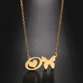 Golden butterfly and heart pendant necklace with minimalist O-chain style for women - Gold Letter O