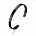 Minimalist 6mm wide black stainless steel cuff bracelet with smooth matte finish - Black Engravable with Custom Card