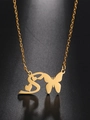 Golden stainless steel necklace featuring a letter S pendant with butterfly and hearts - Gold Letter S
