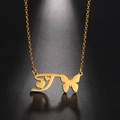 Elegant gold butterfly pendant with heart cutout and artistic letter on a fine link chain - Gold Letter T