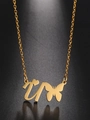 Golden stainless steel necklace featuring butterfly, heart, and letter V pendant charms - Gold Letter U