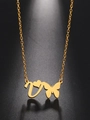 Elegant gold butterfly heart and letter U pendant necklace on a sleek black background - Gold Letter V
