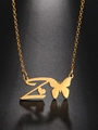 Gold stainless steel butterfly necklace with letter Z and heart pendant charms - Gold Letter Z