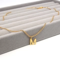 Polierte goldene Halskette mit M-Initialenanhänger in grauer Samtschachtel - Buchstabe M Stil (Gold M)
