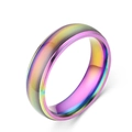 Macro view of rainbow plated stainless steel ring with colorful gradient finish - US 10 / Colorful