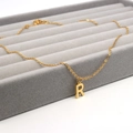 Elegante goldene Edelstahlhalskette mit minimalistischem Buchstaben-R-Anhänger auf Samttablett - Buchstabe R Stil (Gold R)