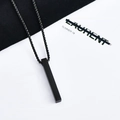 Detail of minimalist black rectangular prism pendant with sleek box chain necklace - Black (5x40mm) / With Chain