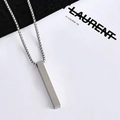 Close-up of a silver rectangular bar pendant with a polished finish on a box chain - Steel Color (5x40mm) / With Chain