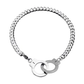 Silver stainless steel Cuban chain bracelet with unlock handcuffs pendant for men - Steel