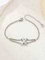 Dubbellaagse roestvrijstalen armband met letter X-hanger in gepolijst zilveren afwerking - Zilver X
