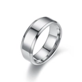 Bague polie en acier inoxydable argenté avec dessus plat et bords biseautés - US 6 / Acier Lisse