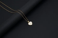Golden heart necklace with white shell inlay and letter O pendant on chain - Shell Heart Letter O (With Chain)