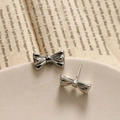 Silver bow stud earrings with small connection ring for DIY jewelry making and craft - Silver