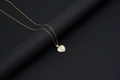 Golden heart necklace with white shell inlay and letter T pendant on a fine chain - Shell Heart Letter T (With Chain)