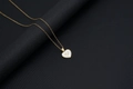 Golden heart necklace with shell inlay and letter V pendant on minimalist chain - Shell Heart Letter V (With Chain)