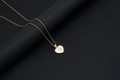 Golden heart necklace with shell inlay and cursive letter B on a black background - Shell Heart Letter B (With Chain)