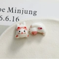 Detail of cute cat ceramic beads for jewelry making on a textured white ceramic tray - Cat (80#) / 1 Piece / Pink