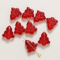Macro shot of a red translucent 3D Christmas tree glass bead on a gold eye pin - 1 Piece / Red