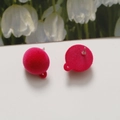 Detail of rose red flocked velvet round stud earrings with small DIY hanging loops - Rose Red