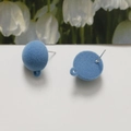 Sky blue flocked half-round stud earring with a metal loop for DIY jewelry making - Blue