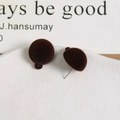Deep brown flocked bear-shaped stud earrings in a minimalist round design for women - Dark Brown