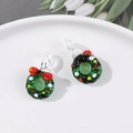 Christmas wreath glass charms with green rings and red bows for jewelry making - Christmas Round Wreath Style (1pc No. 3 Christmas Round Wreath)