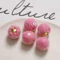 Detail of pink plush balls with sequins and gold rings for DIY jewelry making - Rose Red