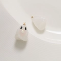Detailed view of cute resin ghost charms holding a pink glitter heart with gold rings - Jelly White + Colorful Heart