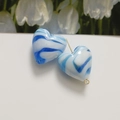 Close-up of heart-shaped ceramic beads with blue and white stripes for DIY jewelry making - 1 Piece/Pack / Sky Blue