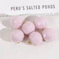 Set of six pink mesh glitter pom pom charms with gold rings for DIY jewelry making - Pink