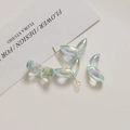 Detailed view of light blue iridescent tulip petals and acrylic beads for DIY jewelry - Light Blue Leaf Style (1 Piece)