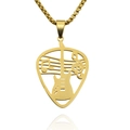 Golden guitar pick necklace with hollow music notes and clef pendant on chain - Gold