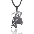 Collar gótico negro de acero inoxidable con colgante de la parca para hombre - Negro