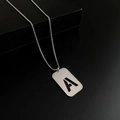 Polished silver titanium steel rectangular pendant necklace featuring hollow letter A - Letter A