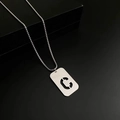 Titanium steel necklace with silver rectangular pendant featuring hollow letter C design - Letter C