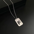 Polished silver titanium steel necklace featuring a hollow letter F rectangular pendant - Letter F