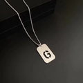 Titanium steel rectangle pendant necklace with hollow letter G on silver bead chain - Letter G