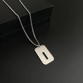 Minimalist silver rectangular alphabet pendant with brushed texture and ball chain - Letter I