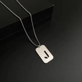 Silver-toned titanium steel rectangular pendant necklace with hollow letter J design - Letter J