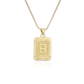 Primer plano de collar dorado de acero con colgante rectangular de letra B y textura de rayos - Letra B