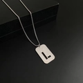 Silver stainless steel box chain necklace with hollowed letter L dog tag pendant - Letter L